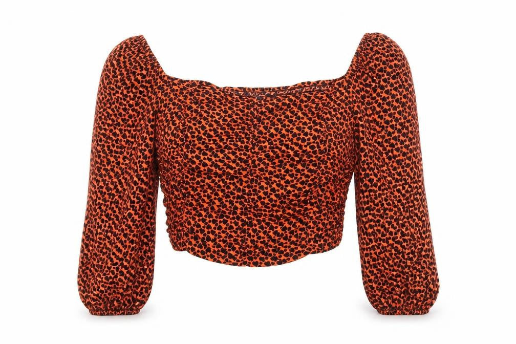 Topshop Womens Orange Geometric Viscose Basic T-Shirt Size 6 Square Neck