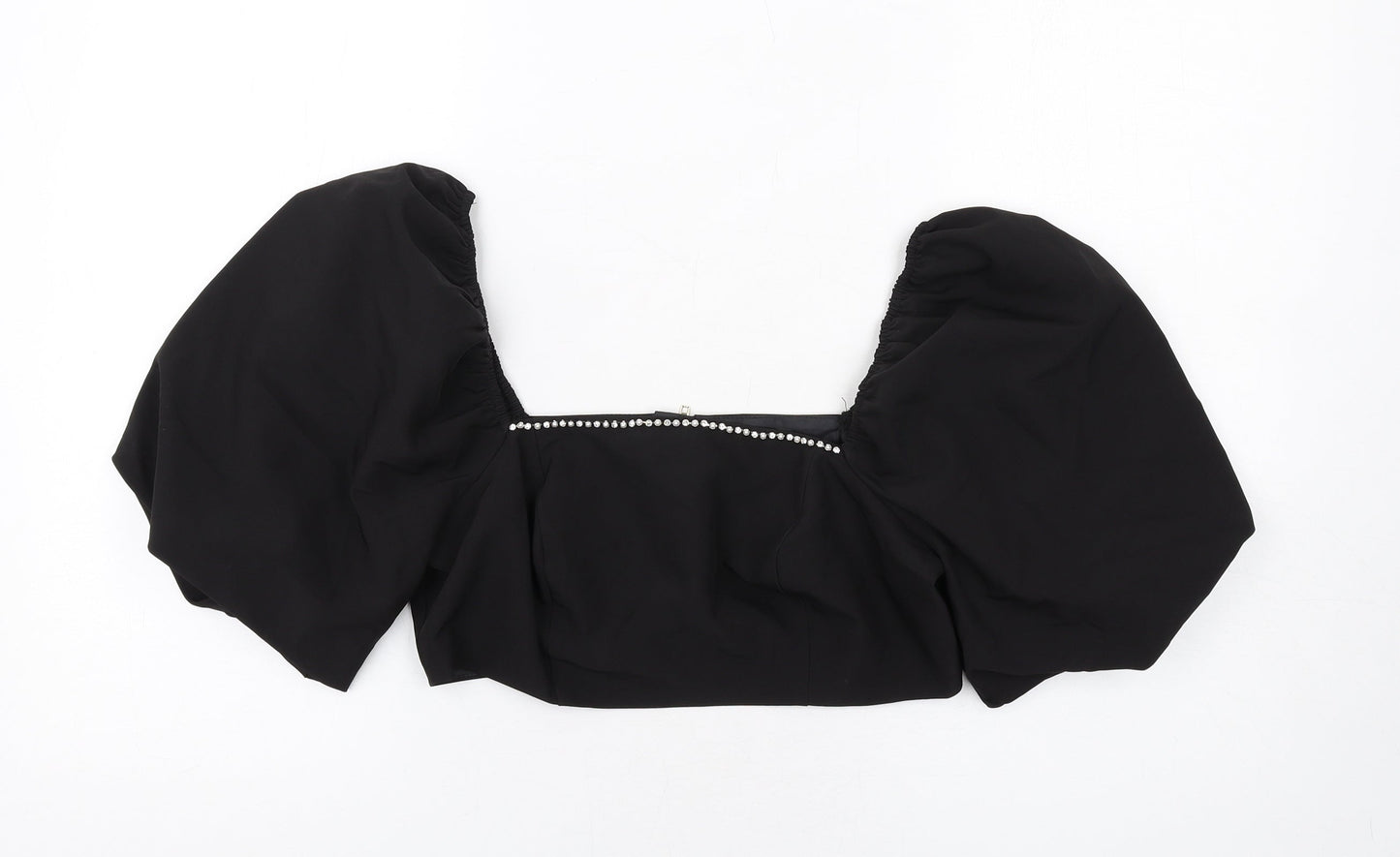 New Look Womens Black Polyester Basic Blouse Size 12 Square Neck - Pearl Trim