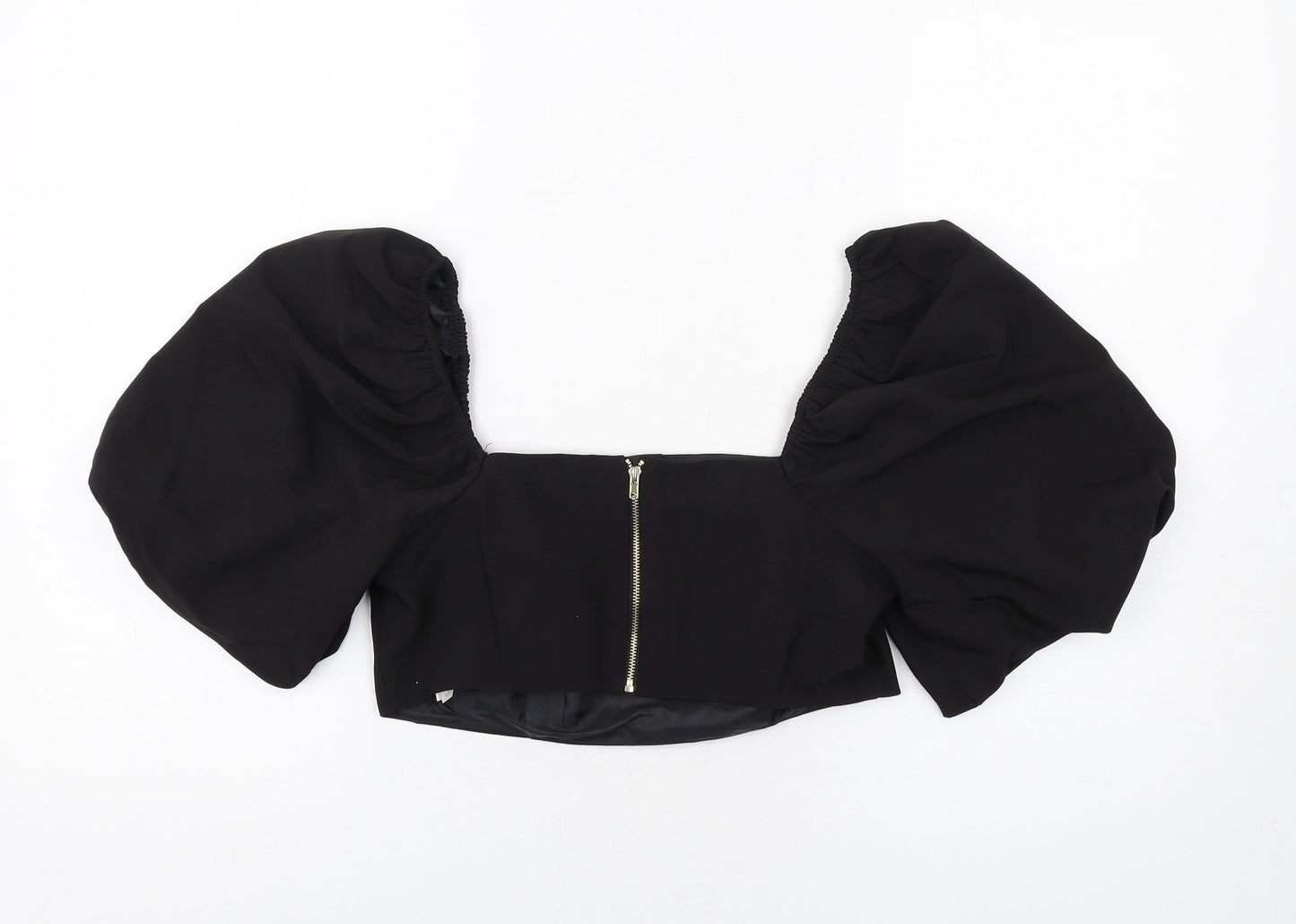 New Look Womens Black Polyester Basic Blouse Size 12 Square Neck - Pearl Trim