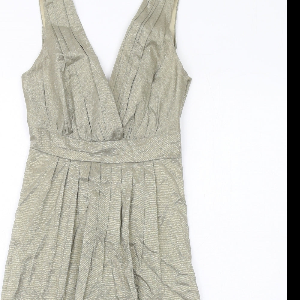 Warehouse Womens Gold Cotton A-Line Size 8 V-Neck Zip