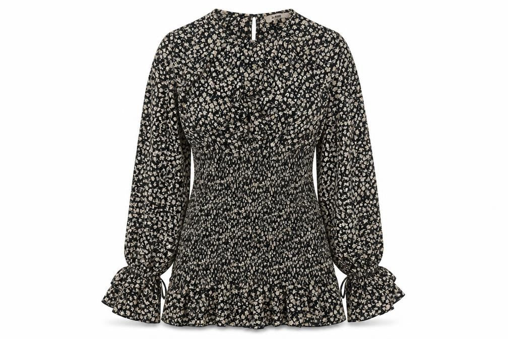 Misspap Womens Black Floral Polyester Bodycon Size 12 Round Neck Button