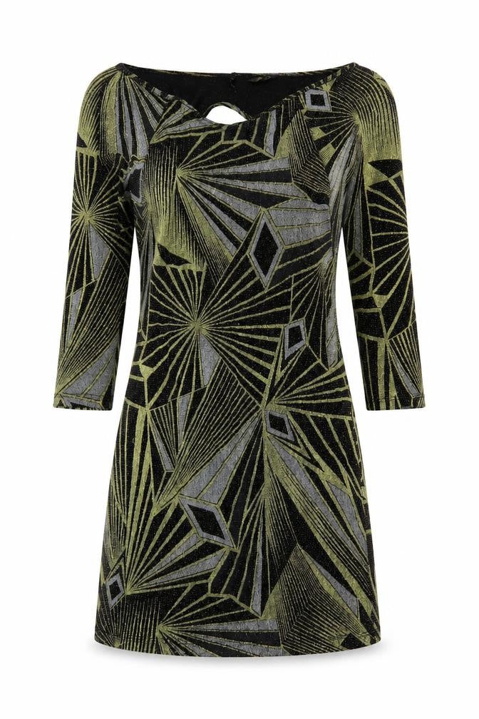 Topshop Womens Black Geometric Polyamide Mini Size 10 Boat Neck Pullover - Cut Out Detail