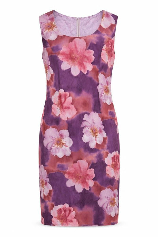 Moonlight Womens Purple Floral Polyester Pencil Dress Size 12 Round Neck Zip