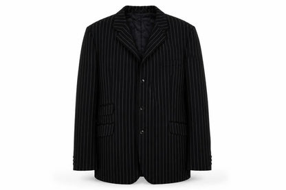 Horace Barton Mens Blue Striped Polyester Jacket Blazer Size 46 Regular