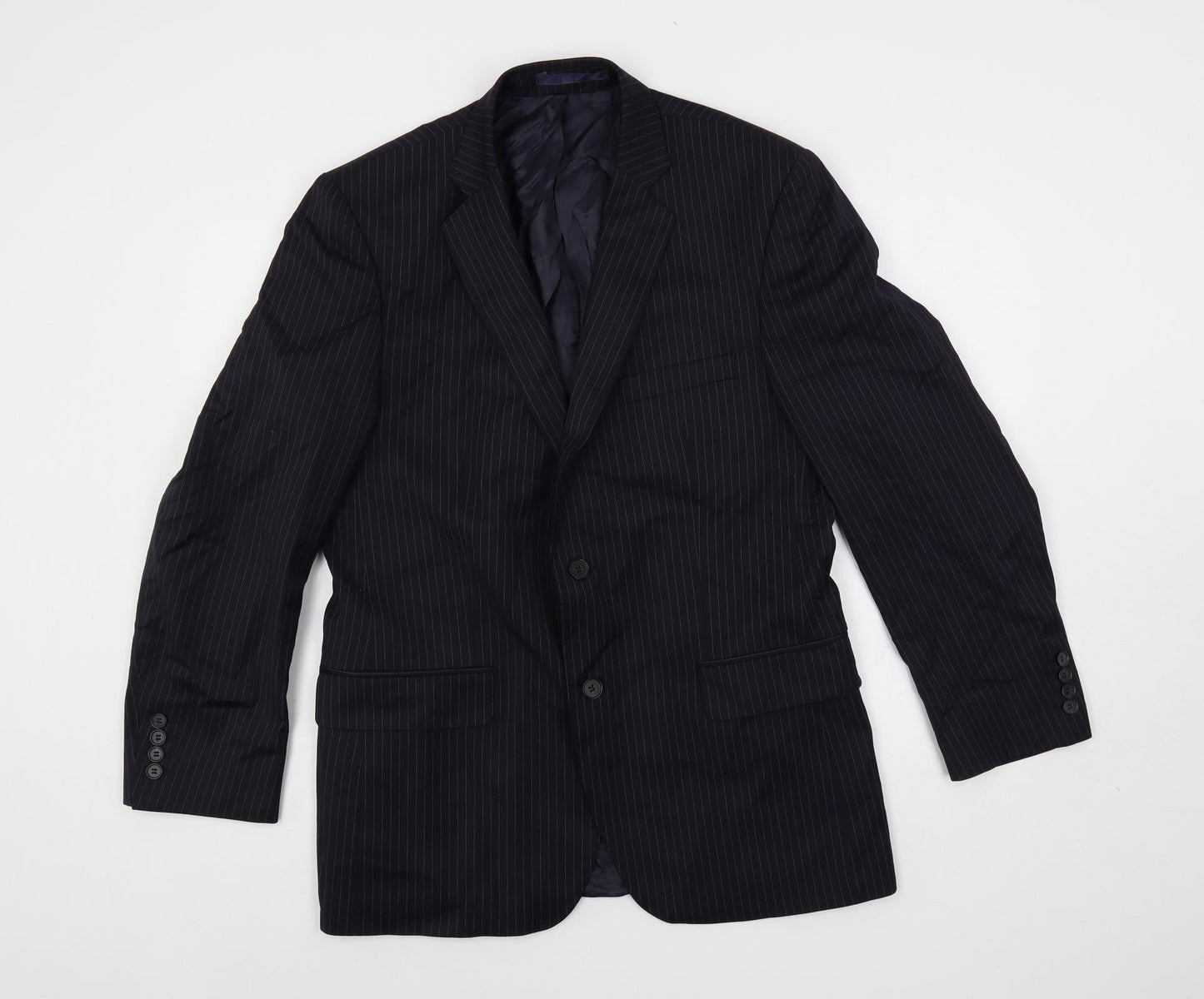 Racing Green Mens Blue Striped Polyester Jacket Suit Jacket Size 40 Regular