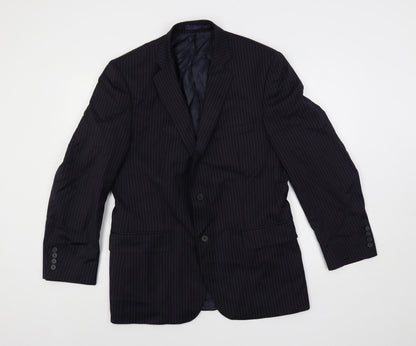 Racing Green Mens Blue Striped Polyester Jacket Suit Jacket Size 40 Regular