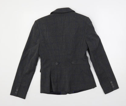Next Womens Grey Plaid Jacket Blazer Size 8 Button