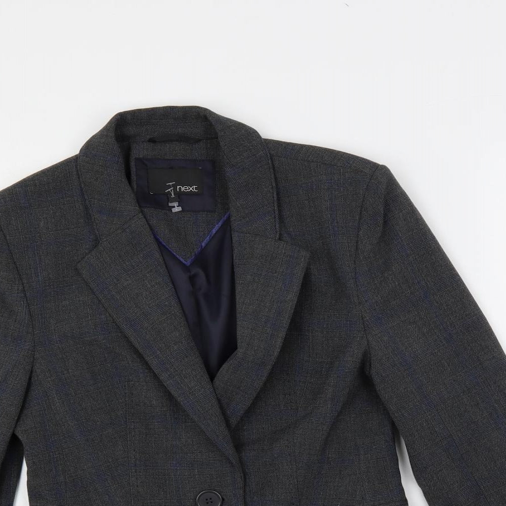 NEXT Womens Grey Plaid Jacket Blazer Size 8 Button