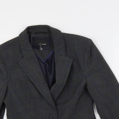 Next Womens Grey Plaid Jacket Blazer Size 8 Button