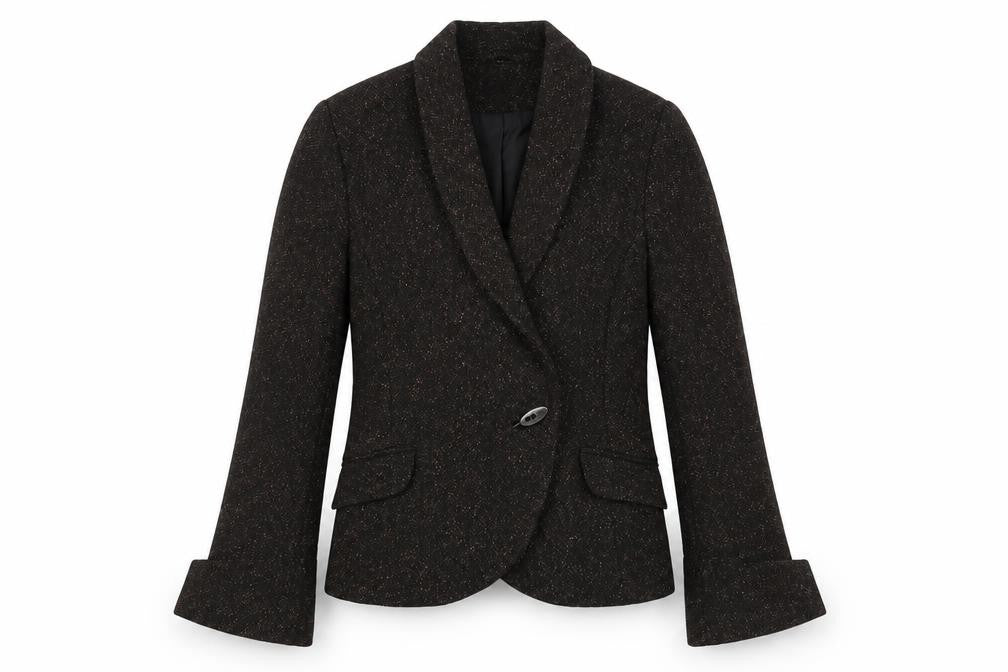 H&M Womens Brown Herringbone Jacket Blazer Size 10 Button