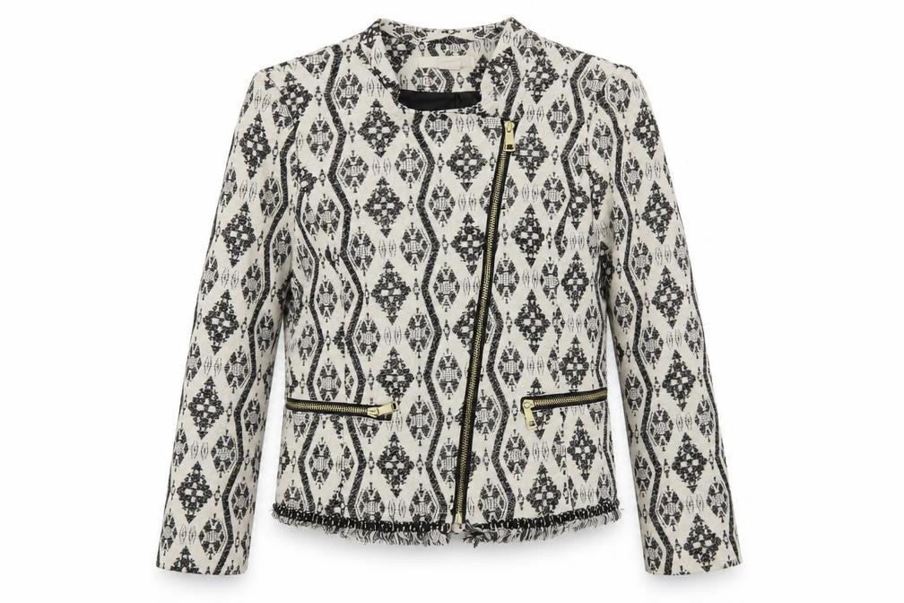H&M Womens White Geometric Jacket Blazer Size 8 Zip