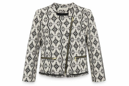 H&M Womens White Geometric Jacket Blazer Size 8 Zip