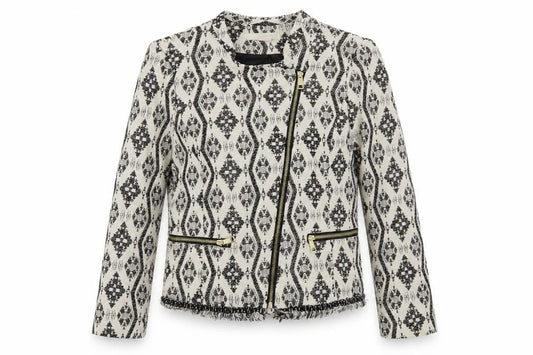 H&M Womens White Geometric Jacket Blazer Size 8 Zip