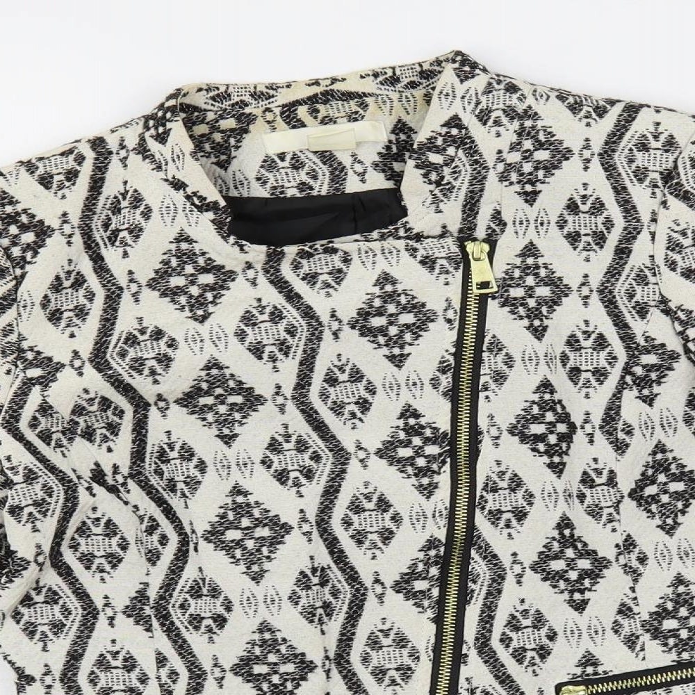H&M Womens White Geometric Jacket Blazer Size 8 Zip