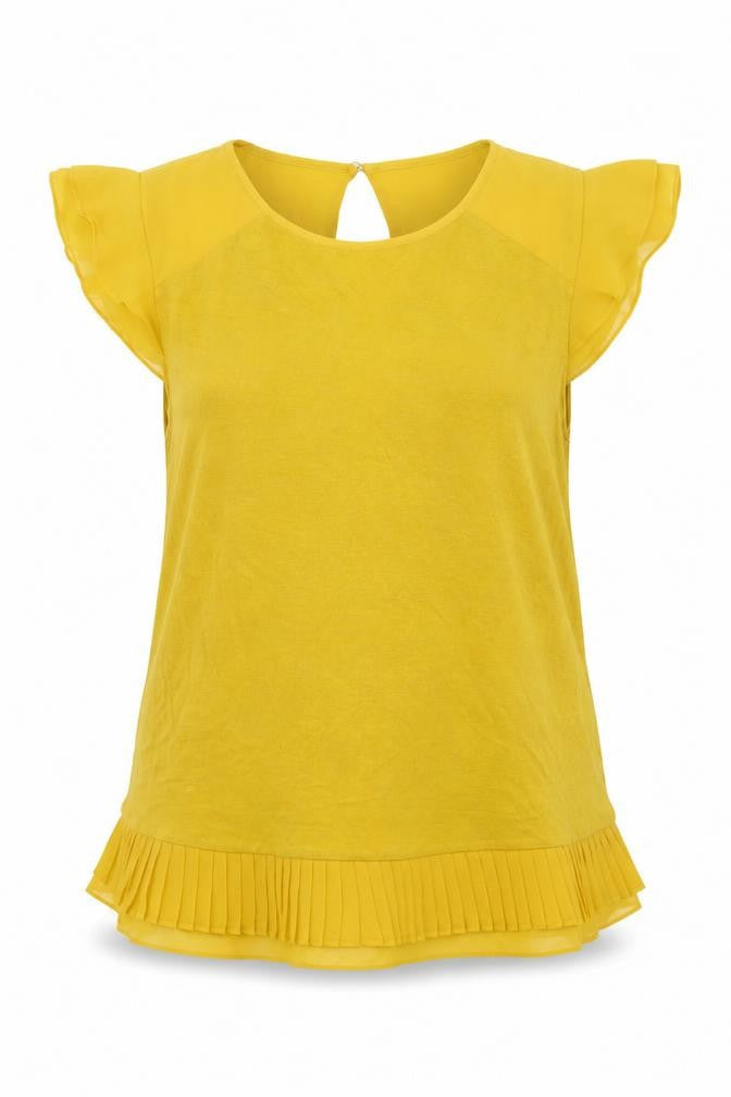 Oasis Womens Yellow Viscose Basic Blouse Size M Boat Neck - Ruffle