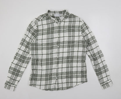 Additional front view of ASOS women’s white plaid cotton basic button-up, size XL, collared
