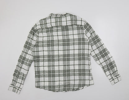 Back view of ASOS women’s white plaid cotton basic button-up, size XL, collared