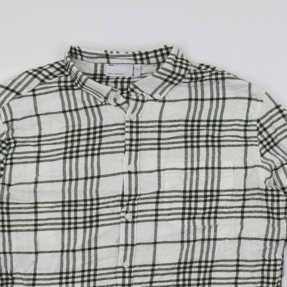 ASOS Womens White Plaid Cotton Basic Button-Up Size XL Collared