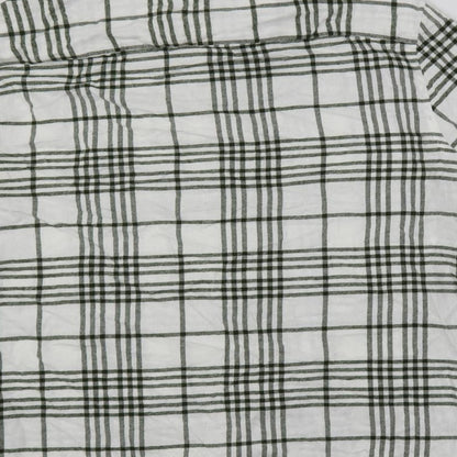 Brand and care label for ASOS women’s white plaid cotton basic button-up, size XL, collared