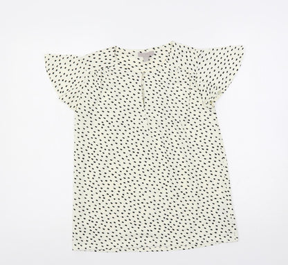 H&M Womens Ivory Animal Print Polyester Basic Blouse Size XS Round Neck