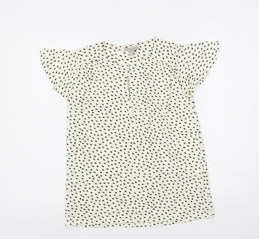 H&M Womens Ivory Animal Print Polyester Basic Blouse Size XS Round Neck