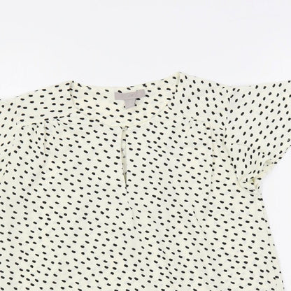 H&M Womens Ivory Animal Print Polyester Basic Blouse Size XS Round Neck