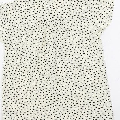 H&M Womens Ivory Animal Print Polyester Basic Blouse Size XS Round Neck