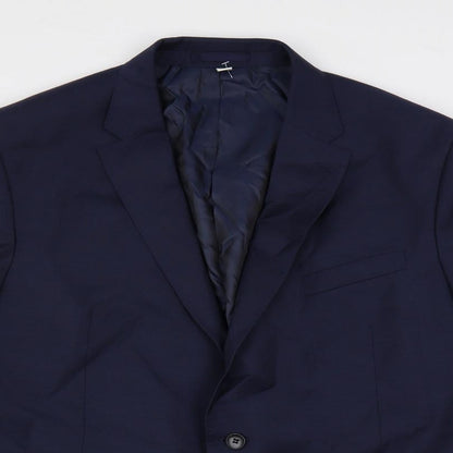 Close-up detail of Autograph men’s blue wool jacket suit jacket, size 46, regular