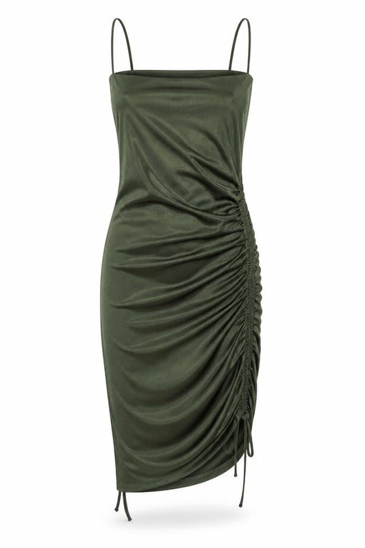 Divided by H&M Womens Green Polyester Bodycon Size 2XS Cowl Neck Pullover - Ruched