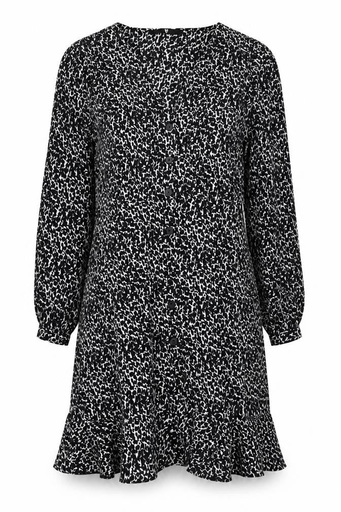 Very Womens Black Geometric Polyester A-Line Size 14 V-Neck Button