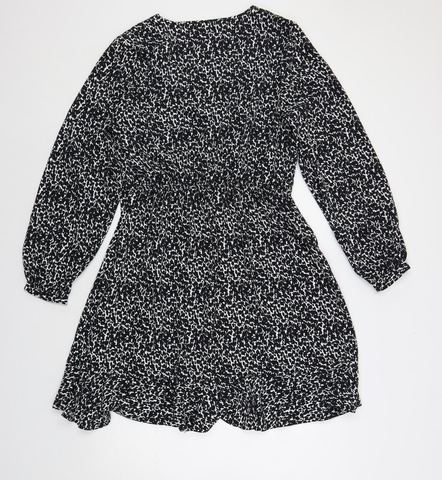 Very Womens Black Geometric Polyester A-Line Size 14 V-Neck Button