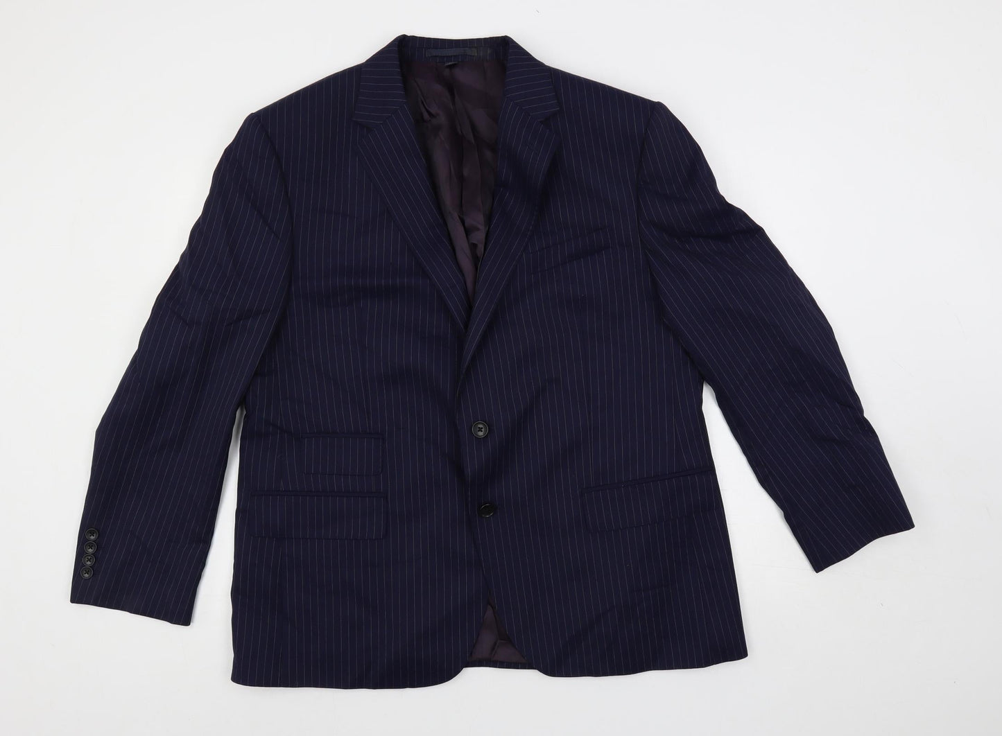 Marks and Spencer Mens Blue Striped Wool Jacket Suit Jacket Size 44 Regular