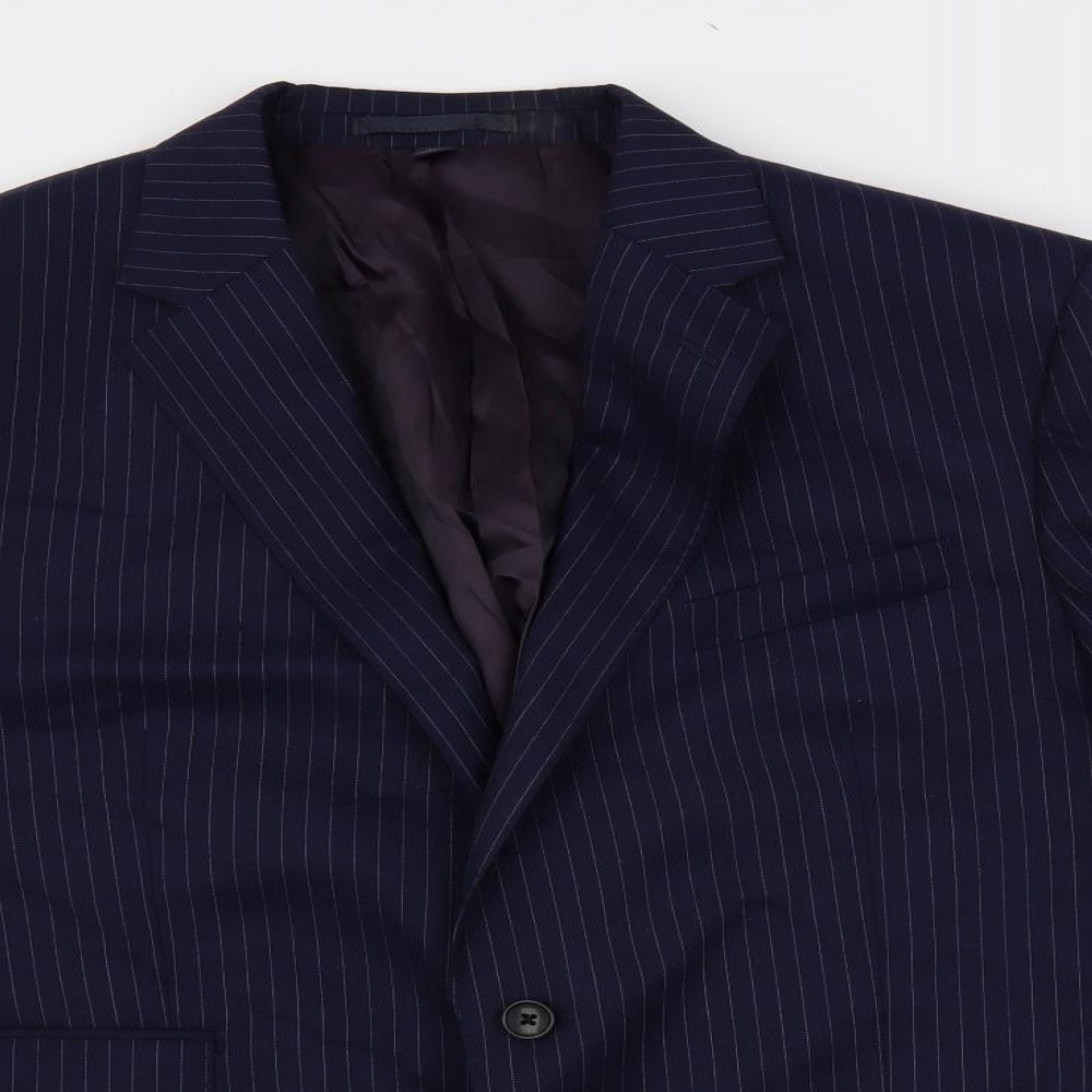 Marks and Spencer Mens Blue Striped Wool Jacket Suit Jacket Size 44 Regular