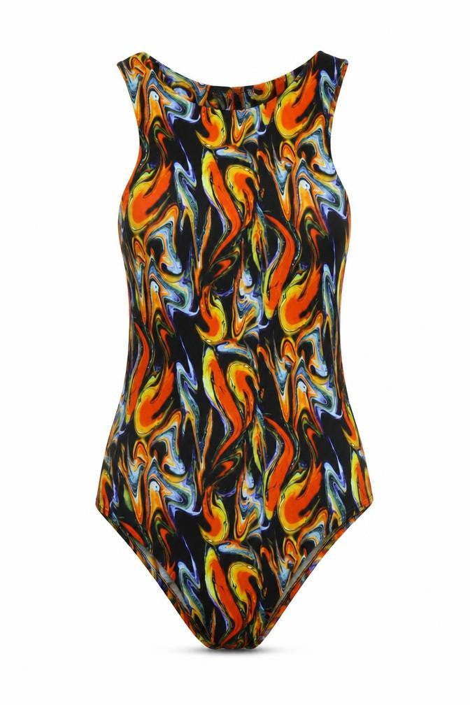PRETTYLITTLETHING Womens Multicoloured Geometric Polyester Bodysuit One-Piece Size 8 Snap