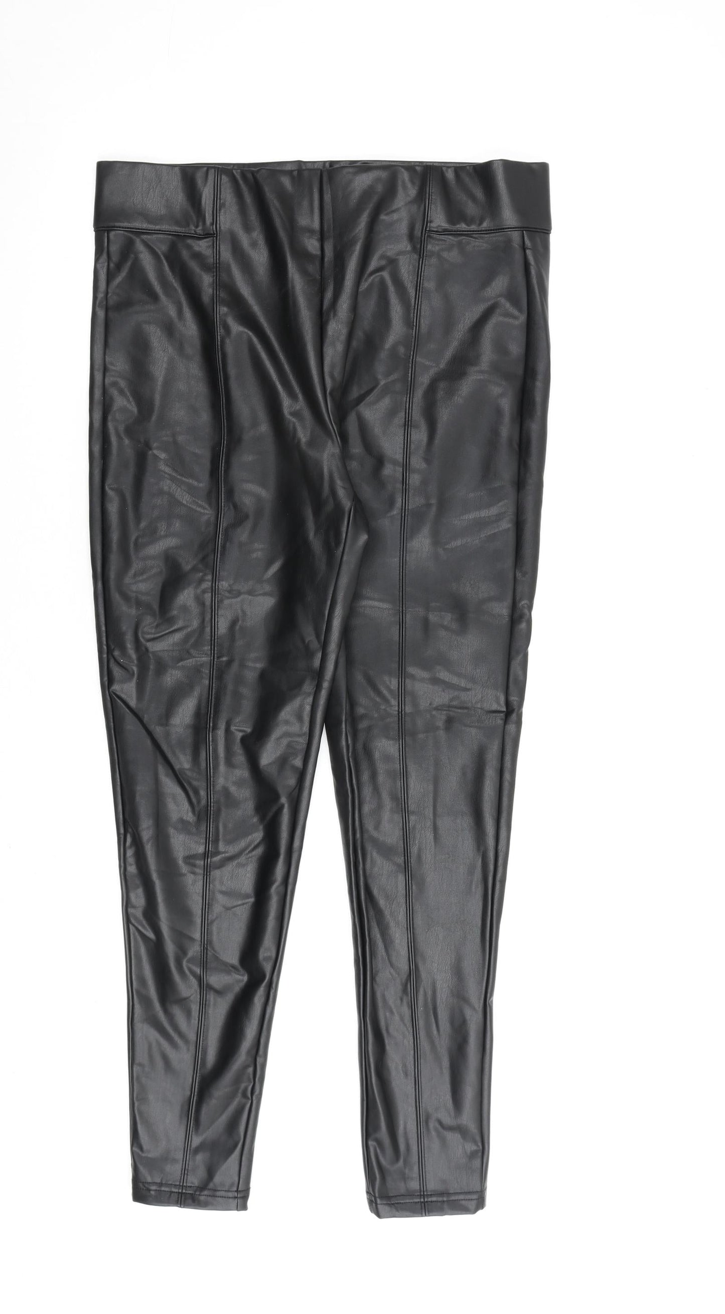 Marks and Spencer Womens Black Polyurethane Trousers Size 14 L27 in Regular