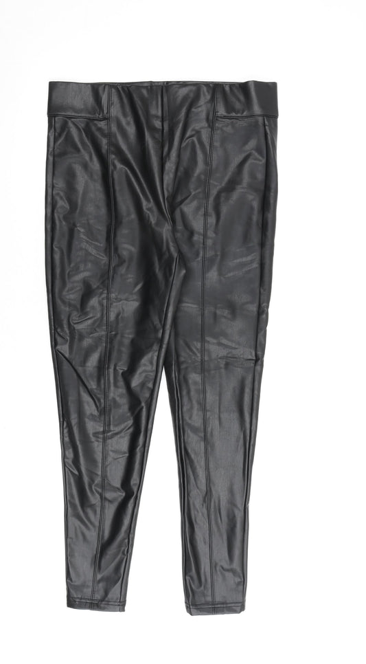 Marks and Spencer Womens Black Polyurethane Trousers Size 14 L27 in Regular