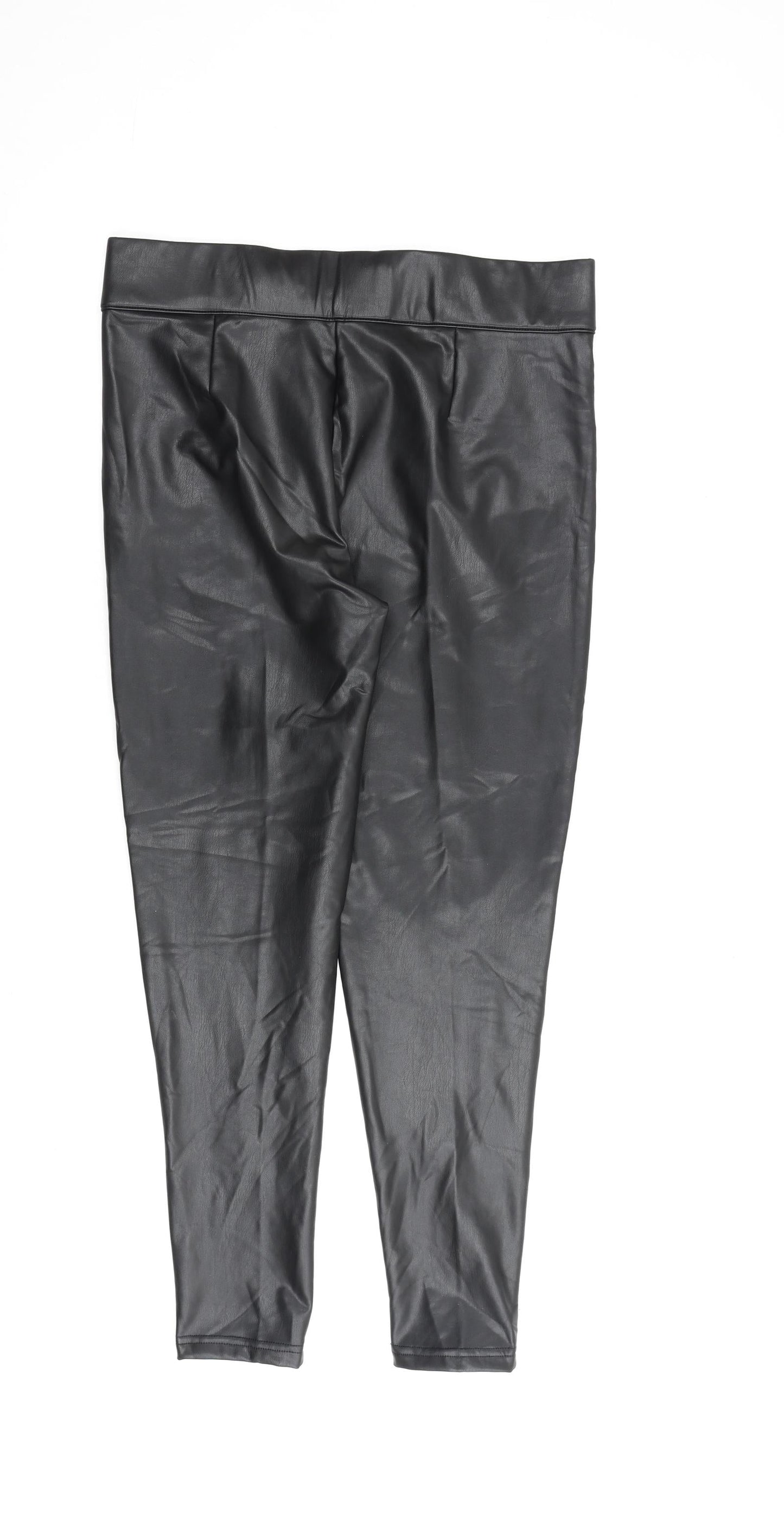 Marks and Spencer Womens Black Polyurethane Trousers Size 14 L27 in Regular