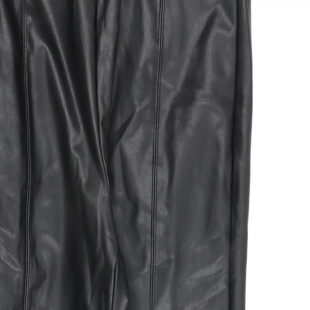 Marks and Spencer Womens Black Polyurethane Trousers Size 14 L27 in Regular