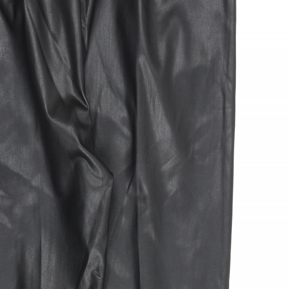 Marks and Spencer Womens Black Polyurethane Trousers Size 14 L27 in Regular