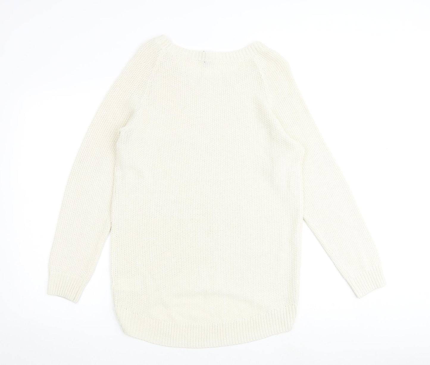 H&M Womens Ivory Round Neck Acrylic Pullover Jumper Size S