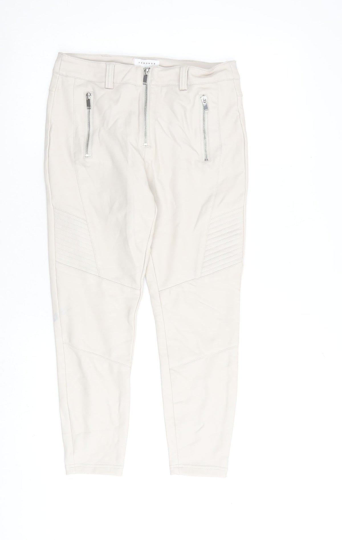 Topshop Womens Beige Polyurethane Trousers Size 10 L24 in Regular Zip