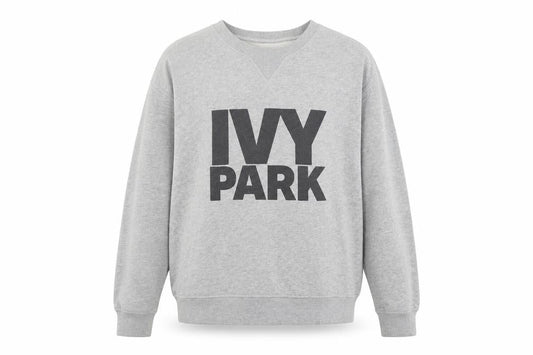 Front view of IVY PARK women’s grey cotton pullover sweatshirt, size S, pullover