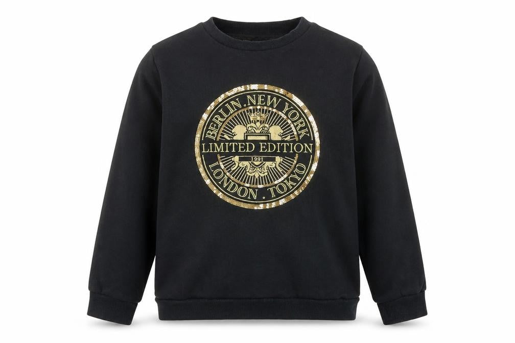 River Island Girls Black Cotton Pullover Sweatshirt Size 9-10 Years Pullover