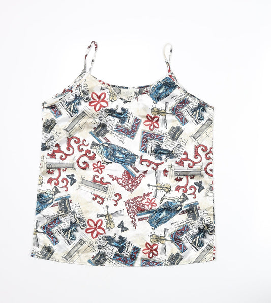 Preloved Falmer Womens Multicoloured Geometric Polyester Camisole Blouse Size 6 Scoop Neck - Music Print - Front