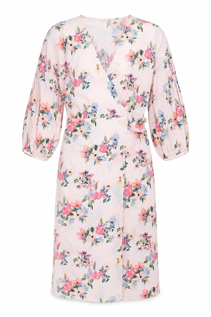 Mango Womens Pink Floral Polyester Wrap Dress Size M V-Neck Tie
