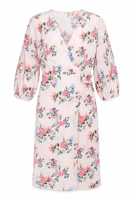 Mango Womens Pink Floral Polyester Wrap Dress Size M V-Neck Tie