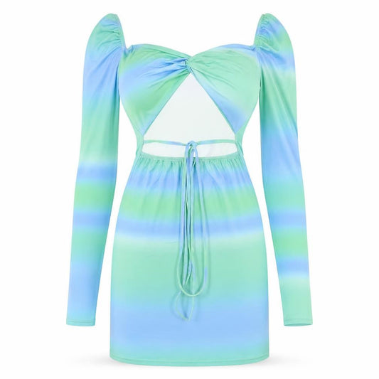 Front view of I SAW IT FIRST women’s multicoloured polyester mini, size UK 14, sweetheart pullover - ombre cut out
