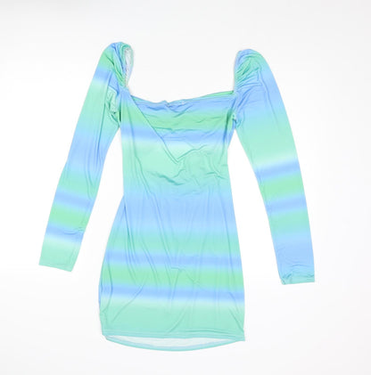 Back view of I SAW IT FIRST women’s multicoloured polyester mini, size UK 14, sweetheart pullover - ombre cut out
