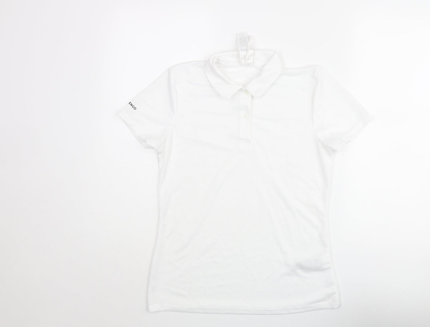 Artengo Womens White Polyester Basic Polo Size 12 Collared Button - Sleeve Logo