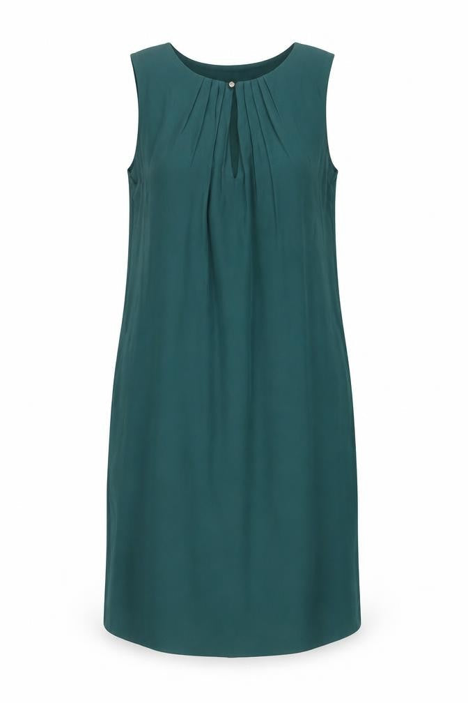 H&M Womens Green Polyester Shift Size 8 Round Neck Button - Pleated Keyhole